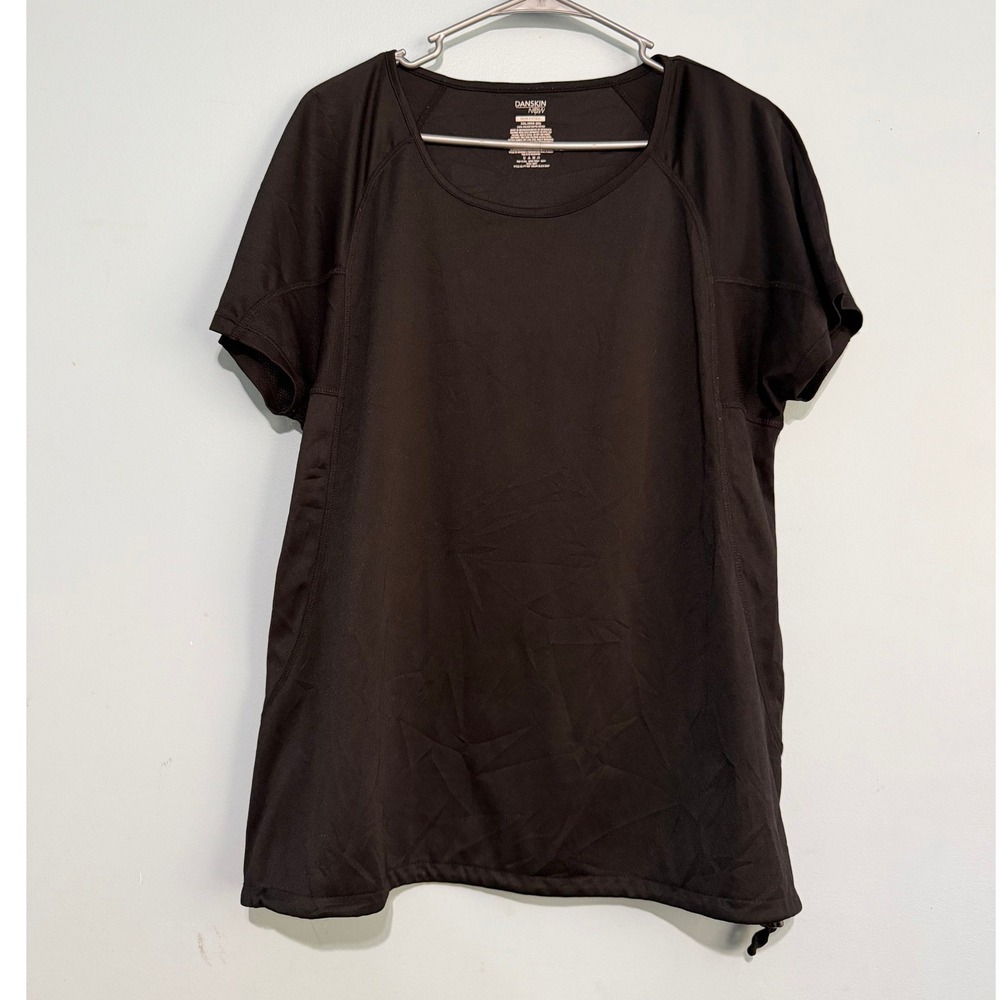 Danskin Now Women's XXL Black Soot Short Sleeve Active Top Bungee Hem
